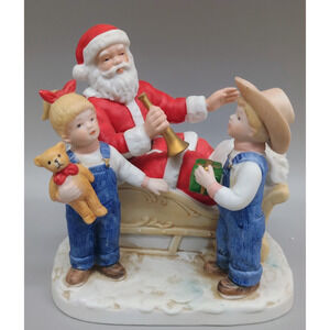 1985 Denim Days Santa's Visit Figurine #8924 Boy Girl HOMCO Home Interiors